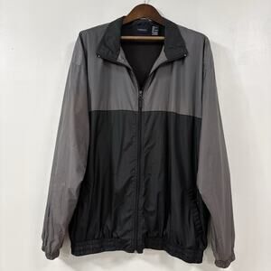 Harbor Bay Mens 2XLT Black Gray Windbreaker Jacket Nylon Full Zip Big Tall